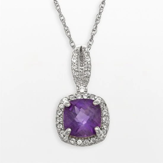 Designs By Gioelli Sterling Silver Amethyst And Lab-Created White Sapphire Square Halo Pendant 3 Designs By Gioelli Sterling Silver Amethyst And Lab-Created White Sapphire Square Halo Pendant