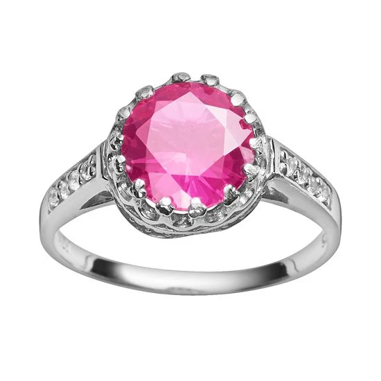 Designs By Gioelli Sterling Silver Lab-Created Pink Sapphire And Lab-Created White Sapphire Crown Ring 3 Designs By Gioelli Sterling Silver Lab-Created Pink Sapphire And Lab-Created White Sapphire Crown Ring