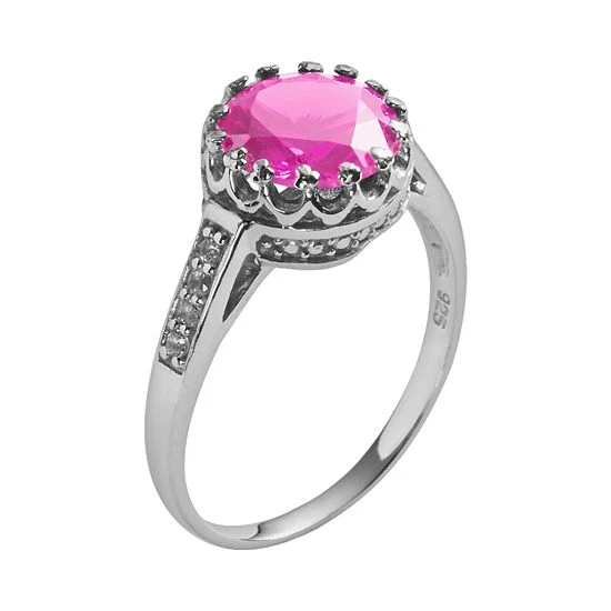 Designs By Gioelli Sterling Silver Lab-Created Pink Sapphire And Lab-Created White Sapphire Crown Ring 4 Designs By Gioelli Sterling Silver Lab-Created Pink Sapphire And Lab-Created White Sapphire Crown Ring - Image 2