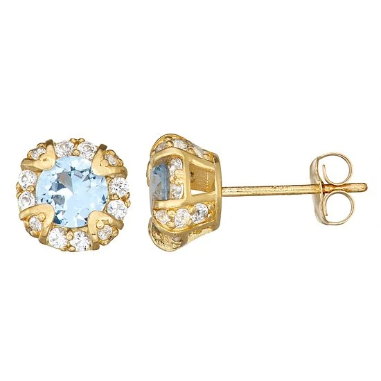 Designs By Gioelli 10k Gold Gemstone Round Halo Stud Earrings Swiss Blue Topaz 8 Designs By Gioelli 10k Gold Gemstone Round Halo Stud Earrings Swiss Blue Topaz - Image 6