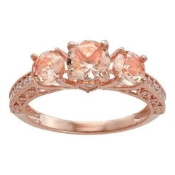Designs By Gioelli 10k Rose Gold Simulated Morganite & Lab-Created White Sapphire 3-Stone Ring