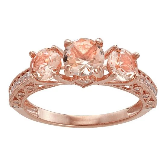 Designs By Gioelli 10k Rose Gold Simulated Morganite & Lab-Created White Sapphire 3-Stone Ring 3 Designs By Gioelli 10k Rose Gold Simulated Morganite & Lab-Created White Sapphire 3-Stone Ring