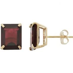 Designs By Gioelli 10k Gold Garnet Emerald Cut Solitaire Stud Earrings