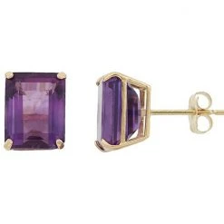 Designs By Gioelli 10k Gold Amethyst Emerald Cut Solitaire Stud Earrings