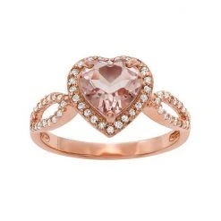 Designs By Gioelli 14k Rose Gold Over Silver Simulated Morganite And Lab-Created White Sapphire Heart Halo Ring
