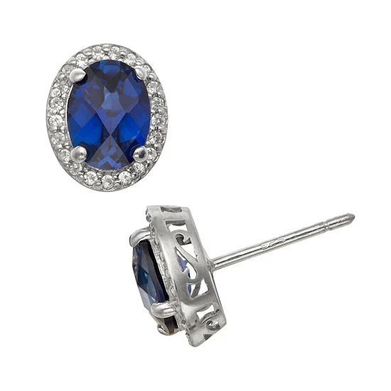 Designs By Gioelli Sterling Silver Lab-Created Sapphire And Lab-Created White Sapphire Halo Stud Earrings 3 Designs By Gioelli Sterling Silver Lab-Created Sapphire And Lab-Created White Sapphire Halo Stud Earrings