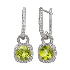 Designs By Gioelli Sterling Silver Peridot And Lab-Created White Sapphire Square Halo Drop Earrings