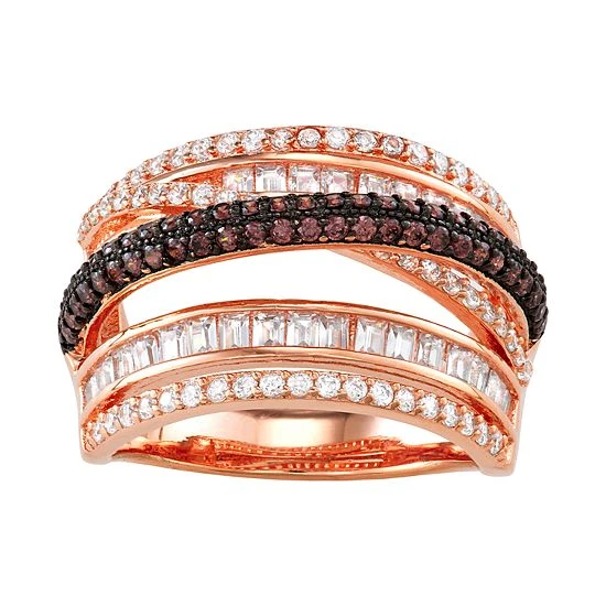 Designs By Gioelli Sterling Silver Mocha & White Cubic Zirconia Split Shank Highway Ring 3 Designs By Gioelli Sterling Silver Mocha & White Cubic Zirconia Split Shank Highway Ring