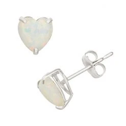 Designs By Gioelli Lab-Created Opal 10k White Gold Heart Stud Earrings