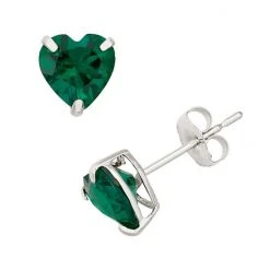 Designs By Gioelli Lab-Created Emerald 10k White Gold Heart Stud Earrings