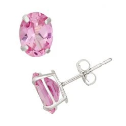 Designs By Gioelli Lab-Created Pink Sapphire 10k White Gold Oval Stud Earrings