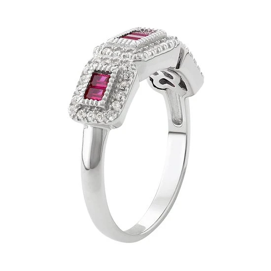 Designs By Gioelli Sterling Silver Lab-Created Ruby & White Sapphire Ring 4 Designs By Gioelli Sterling Silver Lab-Created Ruby & White Sapphire Ring - Image 2