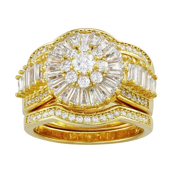 Designs By Gioelli Sterling Silver Cubic Zirconia 3-Piece Bridal Ring Set 14k Rose Gold Plated 5 Designs By Gioelli Sterling Silver Cubic Zirconia 3-Piece Bridal Ring Set 14k Rose Gold Plated - Image 3