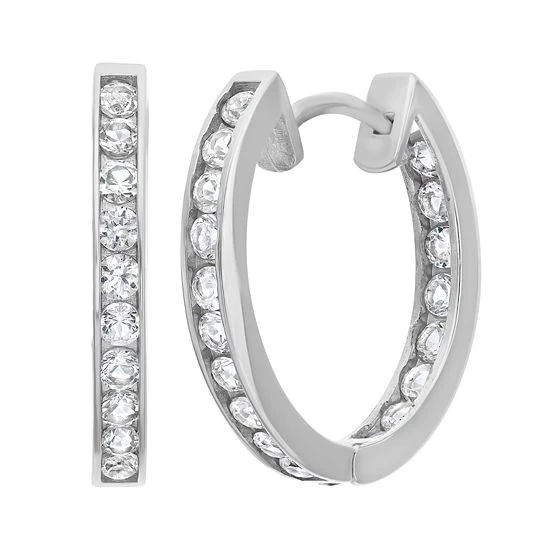 Designs By Gioelli Lab-Created White Sapphire 10k White Gold Hoop Earrings 3 Designs By Gioelli Lab-Created White Sapphire 10k White Gold Hoop Earrings