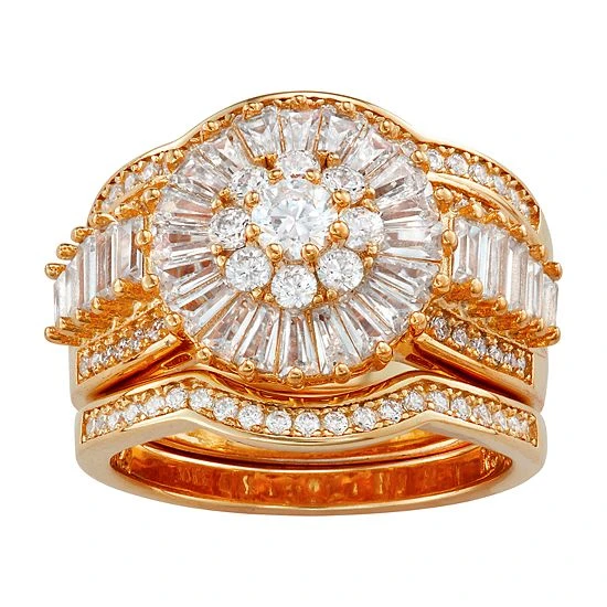Designs By Gioelli Sterling Silver Cubic Zirconia 3-Piece Bridal Ring Set 14k Rose Gold Plated 6 Designs By Gioelli Sterling Silver Cubic Zirconia 3-Piece Bridal Ring Set 14k Rose Gold Plated - Image 4