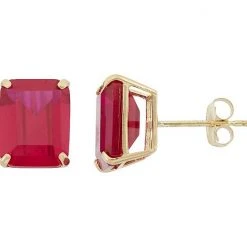 Designs By Gioelli 10k Gold Lab-Created Ruby Emerald Cut Solitaire Stud Earrings