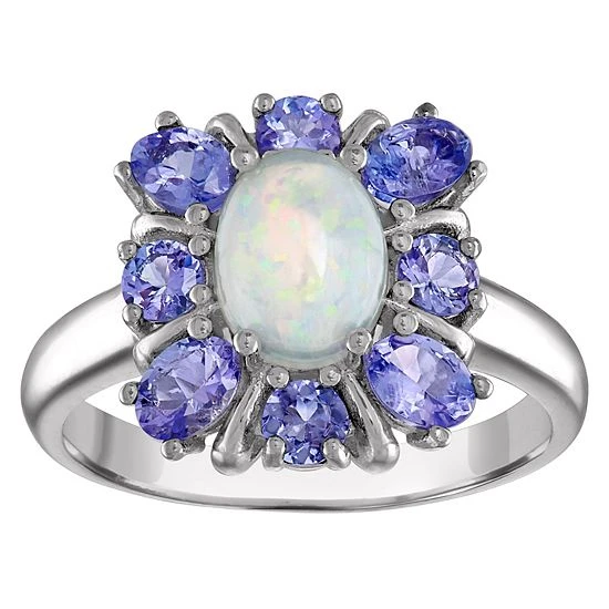 Designs By Gioelli Sterling Silver White Opal & Tanzanite Flower Ring 3 Designs By Gioelli Sterling Silver White Opal & Tanzanite Flower Ring