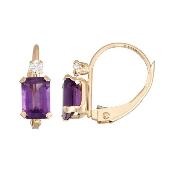 Designs By Gioelli 10k Gold Emerald-Cut Amethyst & White Zircon Leverback Earrings 3 Designs By Gioelli 10k Gold Emerald-Cut Amethyst & White Zircon Leverback Earrings