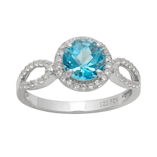 Designs By Gioelli Sterling Silver Swiss Blue Topaz And Lab-Created White Sapphire Halo Ring 3 Designs By Gioelli Sterling Silver Swiss Blue Topaz And Lab-Created White Sapphire Halo Ring