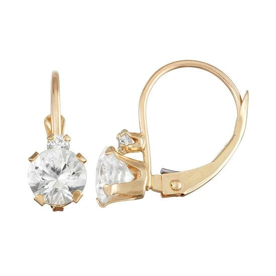 Designs By Gioelli 10k Gold Round-Cut Lab-Created White Sapphire & White Zircon Leverback Earrings 3 Designs By Gioelli 10k Gold Round-Cut Lab-Created White Sapphire & White Zircon Leverback Earrings