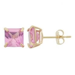 Designs By Gioelli Lab-Created Pink Sapphire 10k Gold Stud Earrings