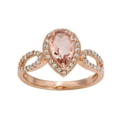 Designs By Gioelli 14k Rose Gold Over Silver Simulated Morganite & Lab-Created White Sapphire Halo Ring