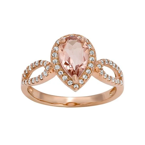 Designs By Gioelli 14k Rose Gold Over Silver Simulated Morganite & Lab-Created White Sapphire Halo Ring 3 Designs By Gioelli 14k Rose Gold Over Silver Simulated Morganite & Lab-Created White Sapphire Halo Ring