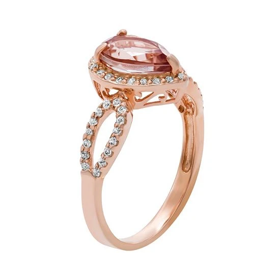 Designs By Gioelli 14k Rose Gold Over Silver Simulated Morganite & Lab-Created White Sapphire Halo Ring 4 Designs By Gioelli 14k Rose Gold Over Silver Simulated Morganite & Lab-Created White Sapphire Halo Ring - Image 2