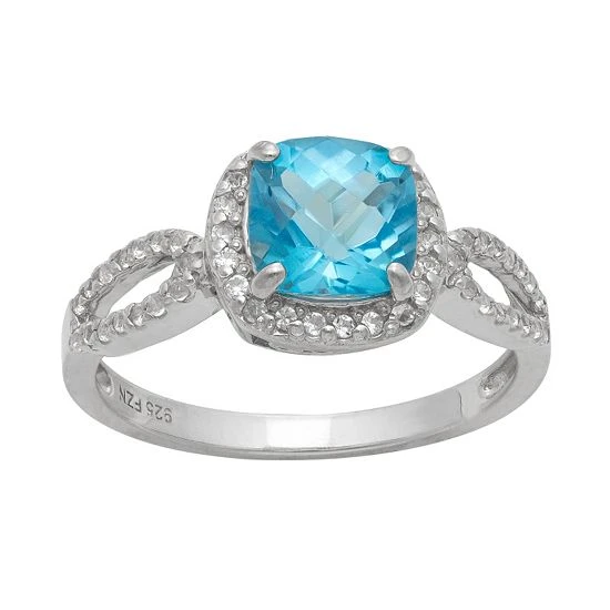 Designs By Gioelli Sterling Silver Swiss Blue Topaz And Lab-Created White Sapphire Halo Ring 3 Designs By Gioelli Sterling Silver Swiss Blue Topaz And Lab-Created White Sapphire Halo Ring