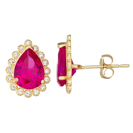 Designs By Gioelli 10k Gold Gemstone Teardrop Halo Stud Earrings Created Opal 5 Designs By Gioelli 10k Gold Gemstone Teardrop Halo Stud Earrings Created Opal - Image 3