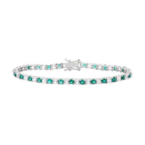 Designs By Gioelli Sterling Silver Lab-Created Emerald & White Sapphire Tennis Bracelet 3 Designs By Gioelli Sterling Silver Lab-Created Emerald & White Sapphire Tennis Bracelet