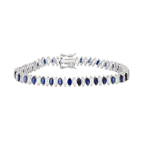 Designs By Gioelli Sterling Silver Lab-Created White & Blue Sapphire Marquise Tennis Bracelet 3 Designs By Gioelli Sterling Silver Lab-Created White & Blue Sapphire Marquise Tennis Bracelet