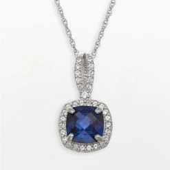 Designs By Gioelli Sterling Silver Lab-Created Blue And White Sapphire Square Halo Pendant