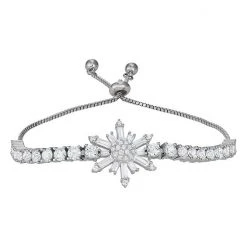 Designs By Gioelli Sterling Silver Cubic Zirconia Adjustable Snowflake Bracelet