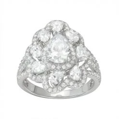 Designs By Gioelli Sterling Silver Cubic Zirconia Pear Halo Ring