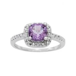 Designs By Gioelli Sterling Silver Amethyst And Diamond Accent Square Halo Ring