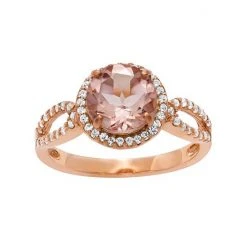 Designs By Gioelli 14k Rose Gold Over Silver Simulated Morganite And Lab-Created White Sapphire Halo Ring