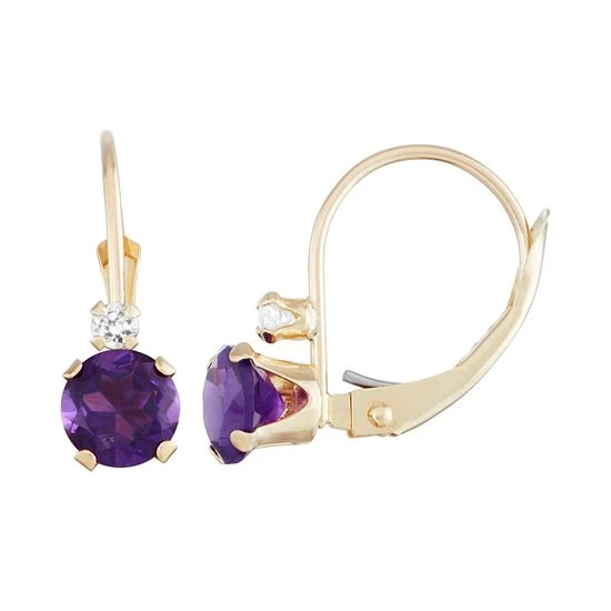 Designs By Gioelli 10k Gold Round-Cut Amethyst & White Zircon Leverback Earrings 3 Designs By Gioelli 10k Gold Round-Cut Amethyst & White Zircon Leverback Earrings