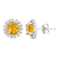 Designs By Gioelli Lab-Created Citrine & White Topaz 10k White Gold Halo Stud Earrings
