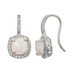 Designs By Gioelli Sterling Silver Lab-Created Opal And Lab-Created White Sapphire Halo Drop Earrings