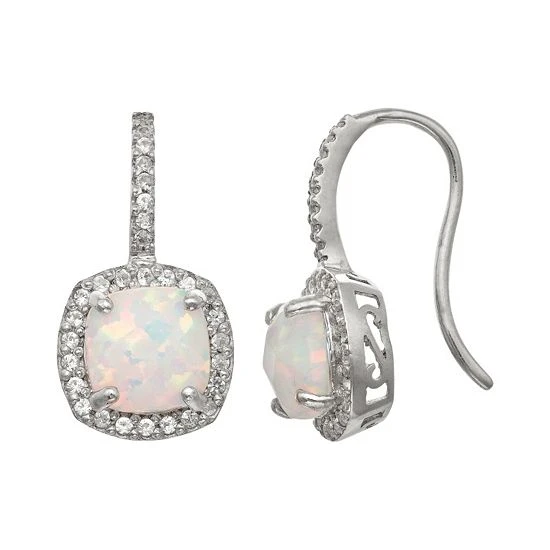 Designs By Gioelli Sterling Silver Lab-Created Opal And Lab-Created White Sapphire Halo Drop Earrings 3 Designs By Gioelli Sterling Silver Lab-Created Opal And Lab-Created White Sapphire Halo Drop Earrings