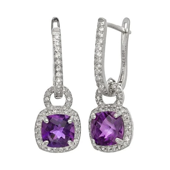 Designs By Gioelli Sterling Silver Amethyst And Lab-Created White Sapphire Square Halo Drop Earrings 3 Designs By Gioelli Sterling Silver Amethyst And Lab-Created White Sapphire Square Halo Drop Earrings