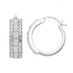 Designs By Gioelli Sterling Silver Lab-Created Opal & Lab-Created White Sapphire Hoop Earrings