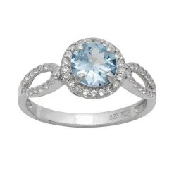Designs By Gioelli Sterling Silver Lab-Created Aquamarine And Lab-Created White Sapphire Halo Ring