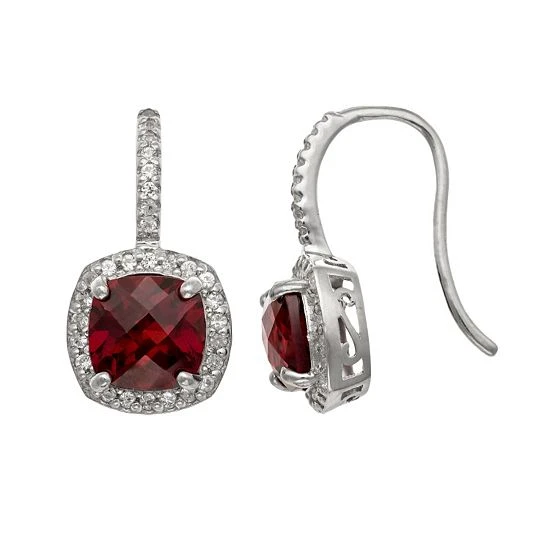 Designs By Gioelli Sterling Silver Garnet And Lab-Created White Sapphire Halo Drop Earrings 3 Designs By Gioelli Sterling Silver Garnet And Lab-Created White Sapphire Halo Drop Earrings