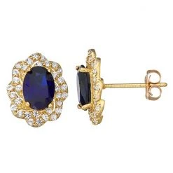 Designs By Gioelli 10k Gold Gemstone Oval Halo Stud Earrings Created Blue Sapphire