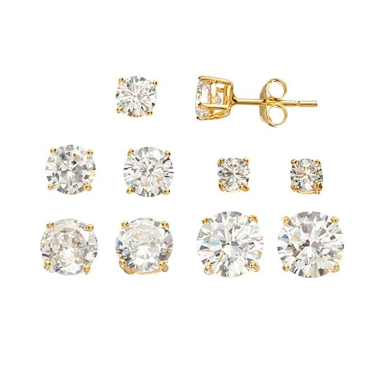 Designs By Gioelli Cubic Zirconia 14k Gold Over Silver Stud Earring Set 3 Designs By Gioelli Cubic Zirconia 14k Gold Over Silver Stud Earring Set
