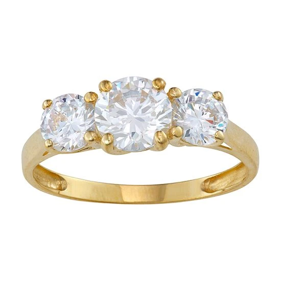 Designs By Gioelli 10k Gold Cubic Zirconia 3-Stone Ring Yellow 3 Designs By Gioelli 10k Gold Cubic Zirconia 3-Stone Ring Yellow