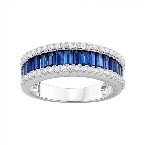Designs By Gioelli Sterling Silver Lab-Created Blue & White Sapphire Multi Row Ring 3 Designs By Gioelli Sterling Silver Lab-Created Blue & White Sapphire Multi Row Ring