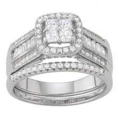 Designs By Gioelli Sterling Silver Lab-Created White Sapphire Square Ring Set